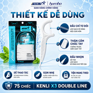 Tăm Chỉ Nha Khoa Kenli X3 Double Line Chỉ Tơ Đôi Làm Sạch Kẽ Răng, Loại Bỏ Mảng Bám, Hơi Thở Thơm