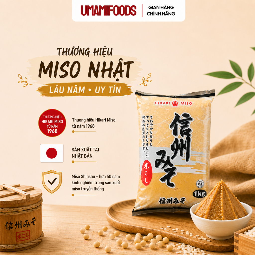 Đậu Tương Lên Men Hikari 1kg (Shinsyu-ichi Miso) | Tương Miso Nhật Bản | Nấu Súp Miso, Ướp Thịt, Làm Sốt