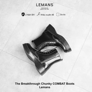 Giày nam Chunky COMBAT Boots Lemans TB01.2 - đế cao su tăng cao 6cm, Da bò, BH 24T