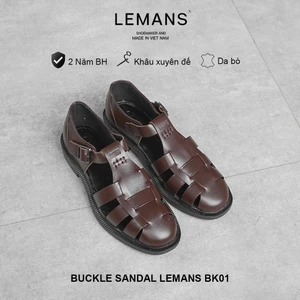 Dép rọ Buckle Sandal Lemans - Brown Leather (Nâu Sẫm) B4K01N - Da Bò - Đế Mckay cao 2.2cm bảo hành chính hãng 24 tháng