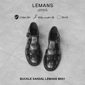 Dép rọ nam Buckle Sandal Lemans B4K01 - Black Leather - Da Bò - Đế Mckay cao 2.2cm bảo hành chính hãng 24 tháng