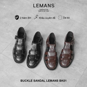 Dép rọ nam da bò Lemans - Buckle Sandal 3.BK01 nâu&đen - đế Mckay cao 2.2cm bảo hành chính hãng 24T