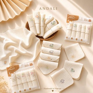 Set 5 Khăn sữa Muslin in hình ngộ nghĩnh Anchee cho bé mềm mại, xinh xắn