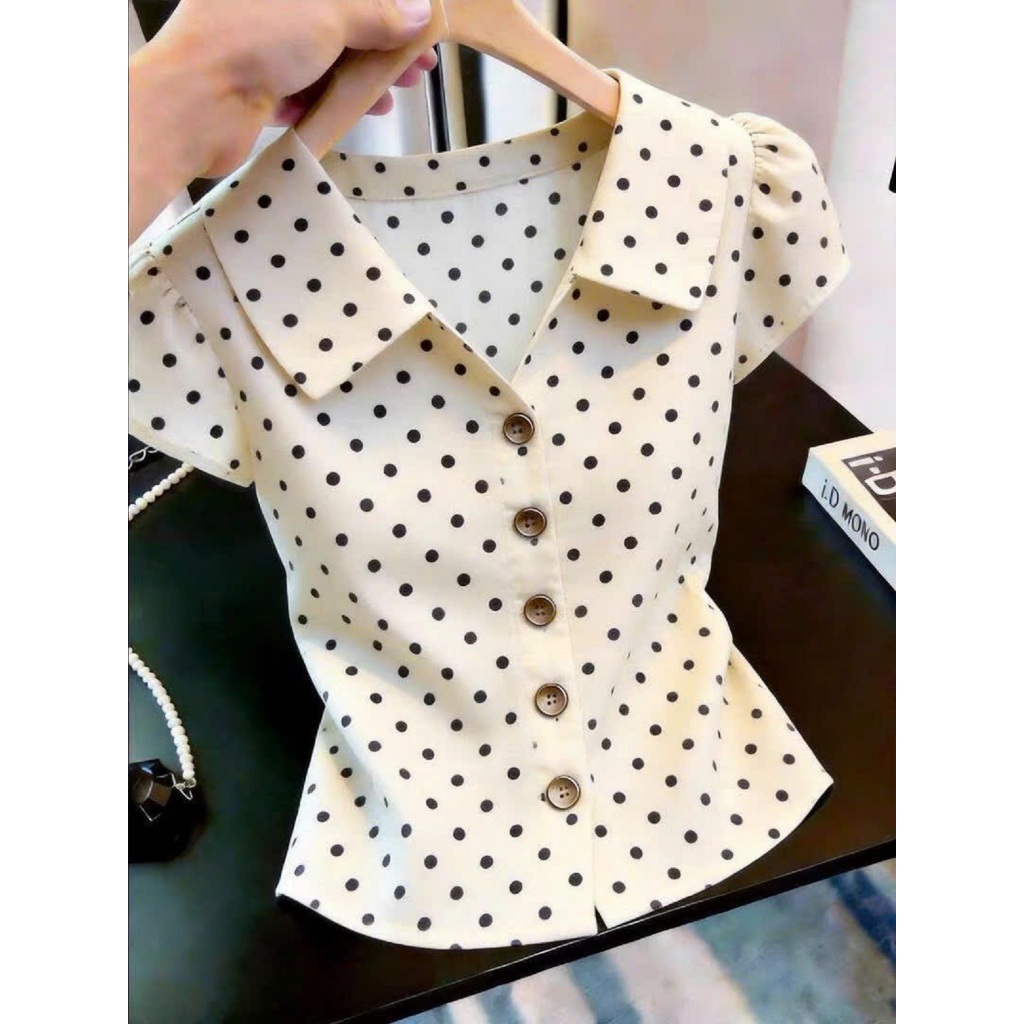 Áo Bigsize Nữ Tú Mỡ Áo Bigsize Thiết Kế Kiểu Chấm Bi Cổ Bẻ Đi Chơi Đi Tiệc Đủ Size 45-80kg AK0567 | BigBuy360 - bigbuy360.vn