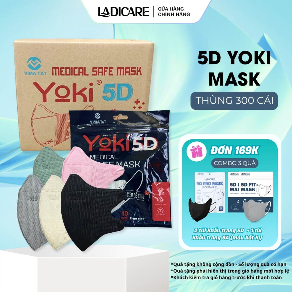 [Thùng 300 Cái] Khẩu trang 5D Yoki Mask 4 lớp kháng khuẩn 2.5PM hàng ...