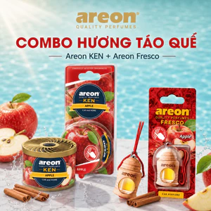 Combo Areon KEN + Areon Fresco Apple & Cinnamon – Nước Hoa Ô Tô Hương Táo Quế, Thơm Lâu 3–5 Tháng