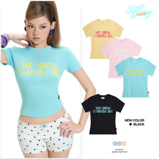Áo thun baby tee nữ mùa hè MONÁ form ôm body co giãn màu xanh Tiffany Blue - CREAM Top