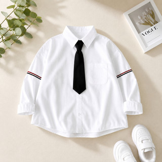 {Mon Kids} Áo Sơ Mi Học Sinh Bé Trai Trắng Kèm Cà Vạt Đen, Áo Đồng Phục Đi Học Form Hàn Quốc Cao Cấp Size 17-60kg