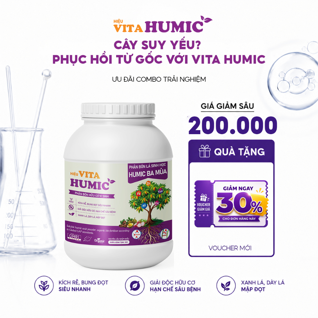 Phân bón VITA HUMIC cho Mít Thái Mít Ruột Đỏ - Siêu kích rễ, chống xì mủ gốc, mập thân, lớn trái (1kg)