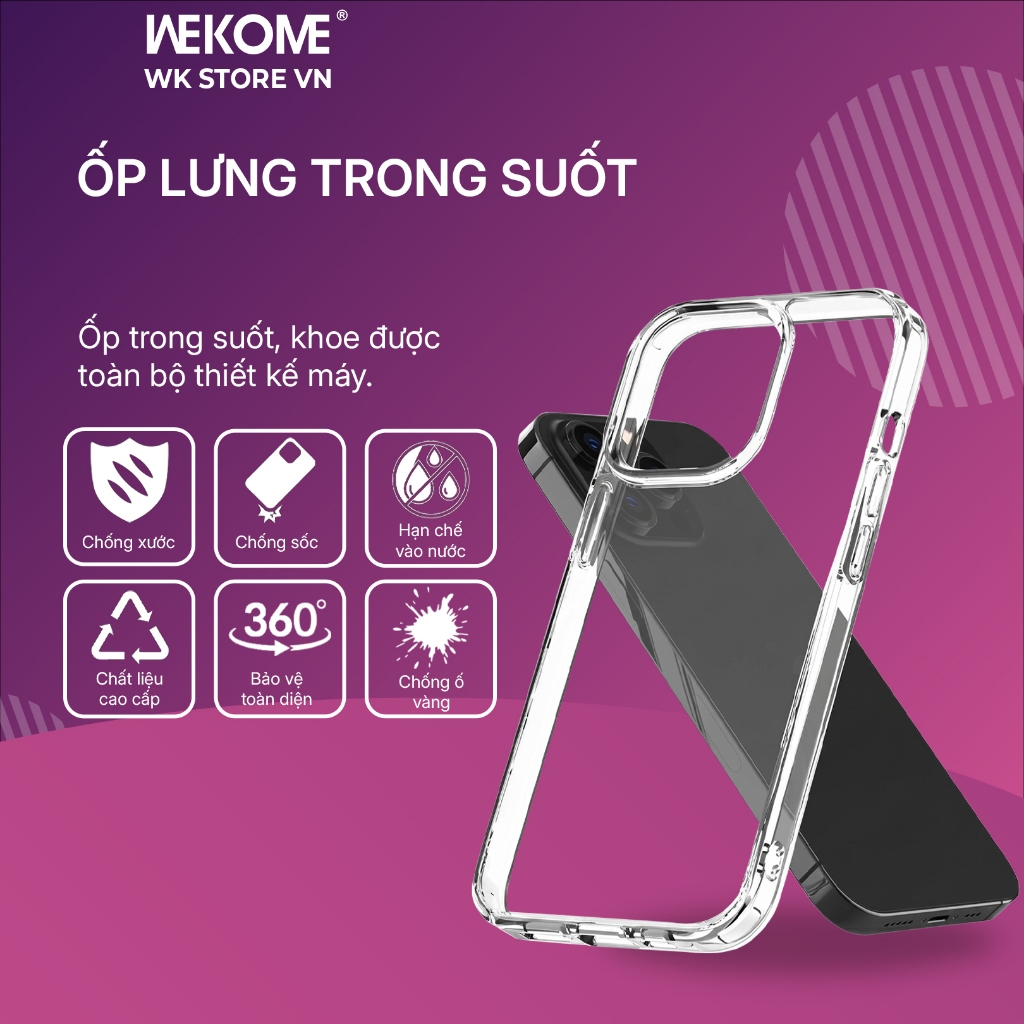 Ốp Lưng Trong Suốt WK LIKGUS CRYSTAL(PC) Siêu Mỏng Lưng Cứng Viền Cứng Chống Ố Vàng Cho IP 11-12-13-14-15-16-17-18Promax