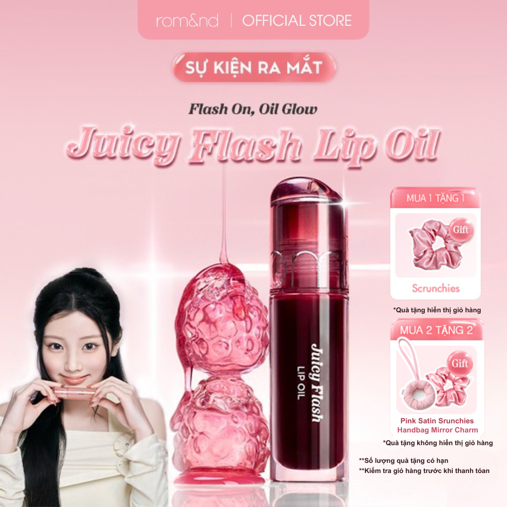 (Romand x KOL) Son Bóng Dưỡng Môi Romand Juicy Flash Lip Oil Môi Căng Mọng Mềm Mượt, Lên Màu Chuẩn