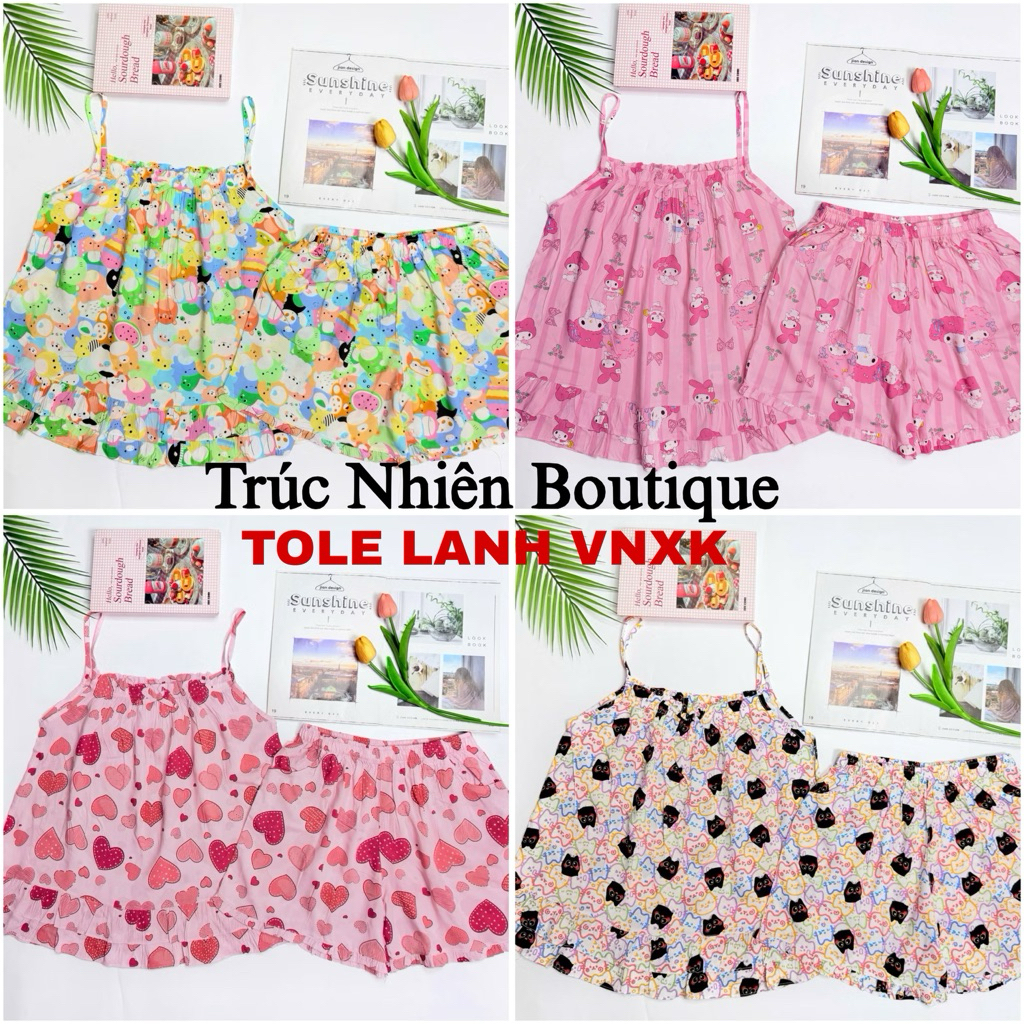 Đồ bộ tole nữ, bộ lanh nữ đùi hai dây mặc nhà mặc ngủ VNXK 40-75kg, chất tole 2 da mịn mát - T07