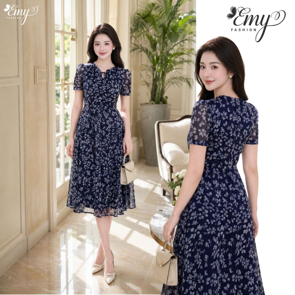 Đầm Thiết Kế EMY Thời Trang Cao Cấp EM9762 Voan Ánh Kim Mềm Thanh Lịch Đi Tiệc