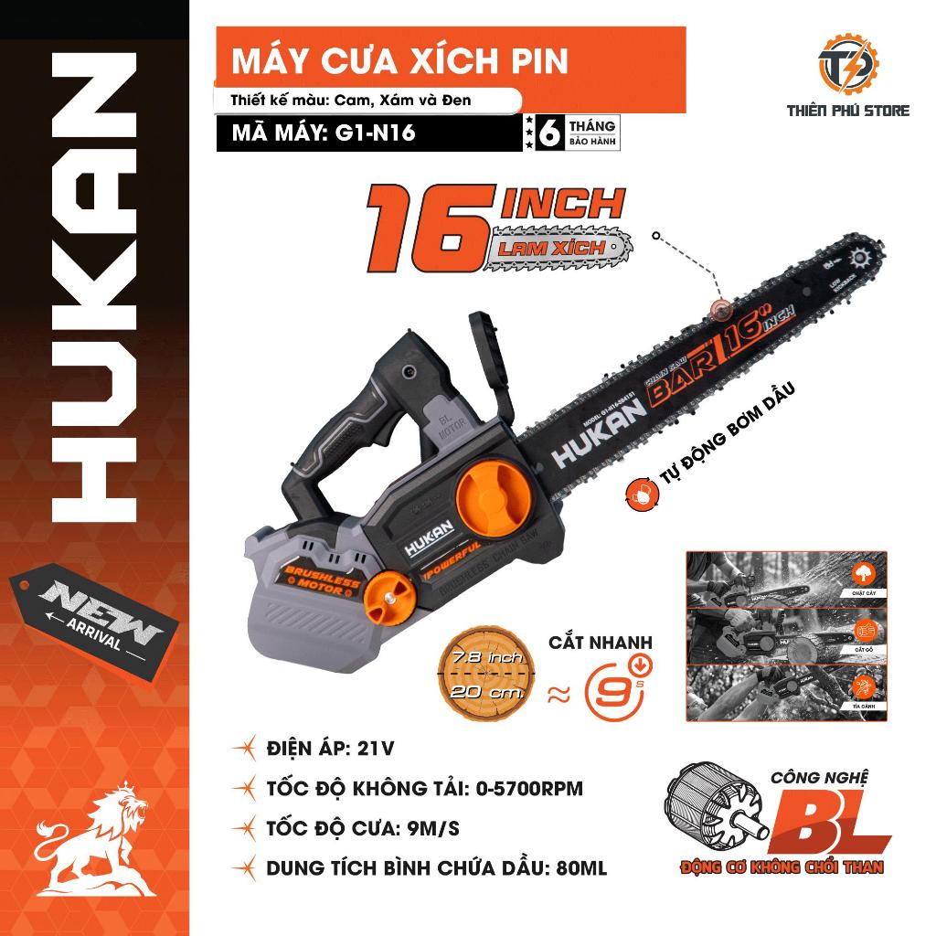 Thân Máy Cưa Xích 16 Inch HUKAN G1-N16 | 21V - Lam 16 Inch | Tốc Độ Cắt 9m/s |Động Cơ Mạnh  Bình Dầu 80ml BH 6 Tháng