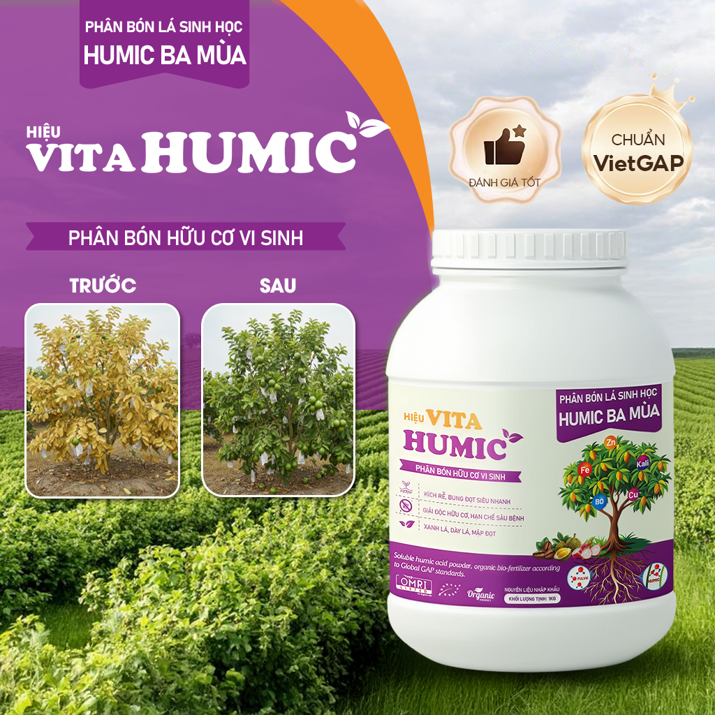 Phân bón VITA HUMIC siêu kích rễ Sầu Riêng - Phục hồi cây suy, chống thối rễ xì mủ, xanh lá dày lá (1kg)