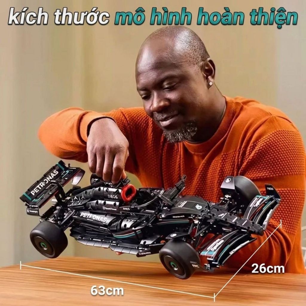 Mô Hình Lắp Ráp Siêu Xe Đua Merc-Benz F1 2024 Tỉ Lệ 1:8 Với (1642+ mảnh) Fullbox Cao Cấp MooBrick