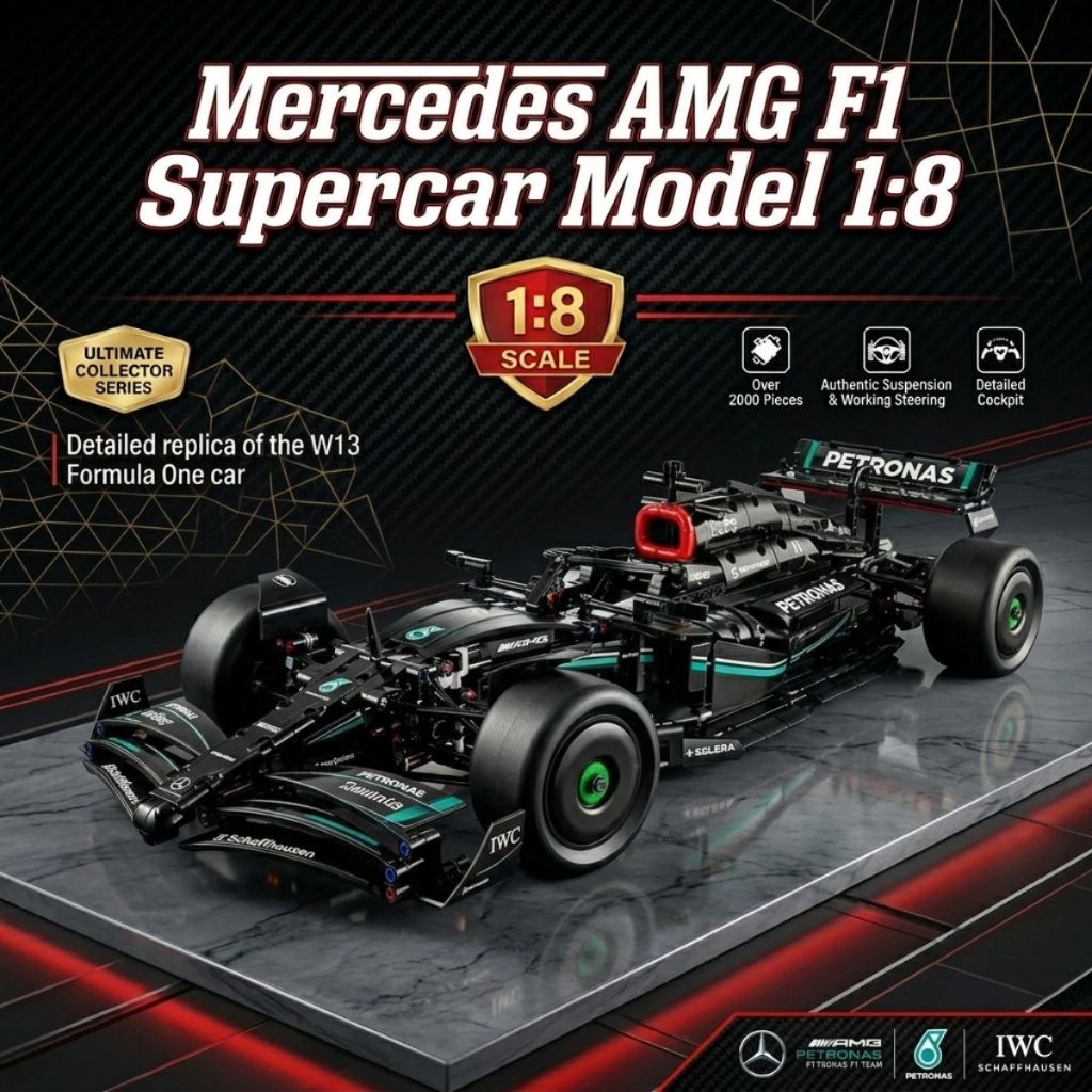 Mô Hình Lắp Ráp Siêu Xe Đua Merc-Benz F1 2024 Tỉ Lệ 1:8 Với (1642+ mảnh) Fullbox Cao Cấp MooBrick