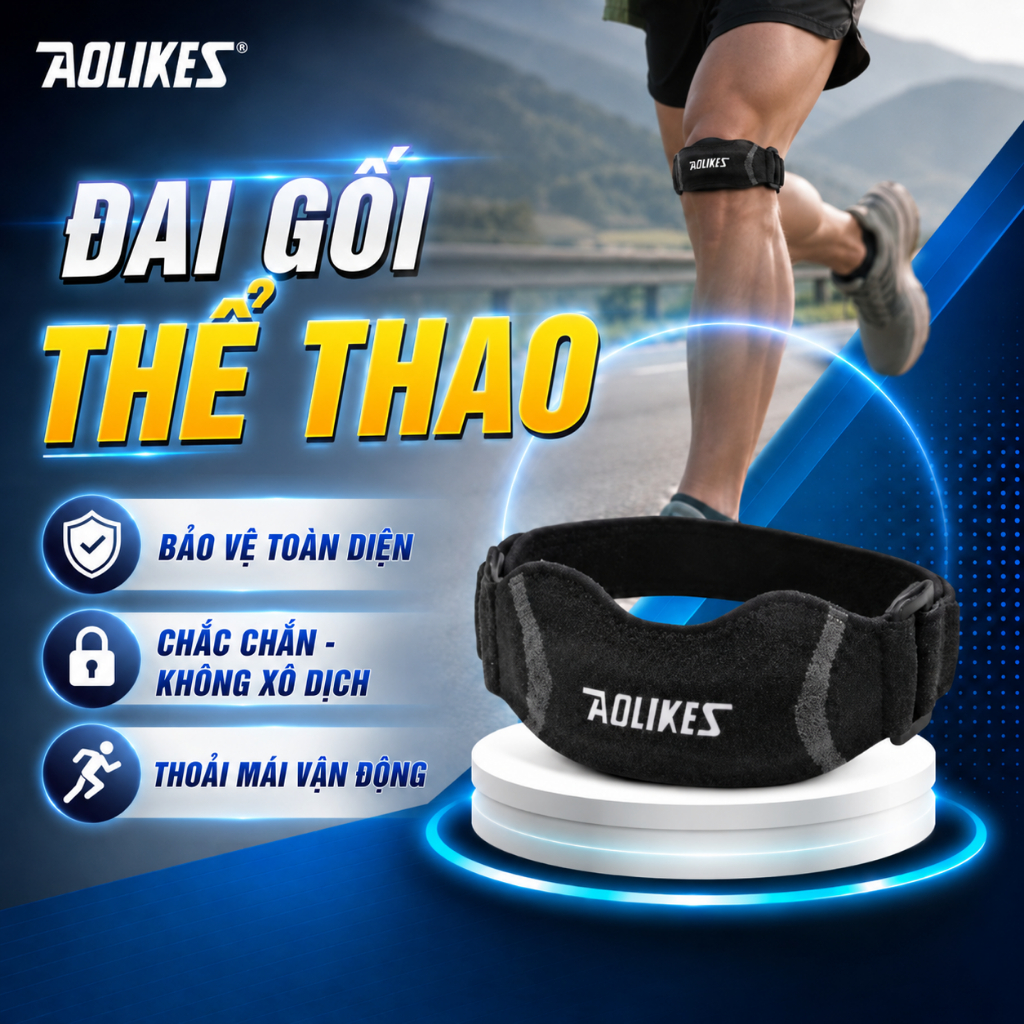 Đai Gối Thể Thao AOLIKES 8501 – Chống Trượt, Co Giãn, Hỗ Trợ Viêm Gân, Bảo Vệ Gối Khi Tập Gym, Squat
