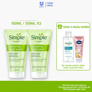 Tuýp lẻ/ Combo 2 sữa rửa mặt Simple lành tính và hiệu quả cho mọi loại da 150ml, 150mlx2