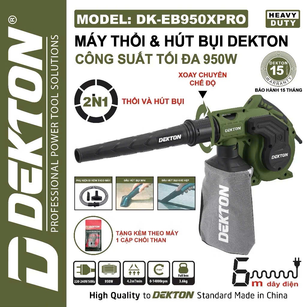 Máy Thổi VàHút Bụi 950W DEKTON DK-EB950XPRO Dây Đồng Có Chỉnh 7 Cấp Độ