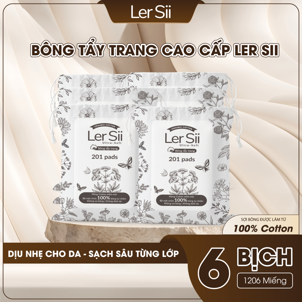 [COMBO 04 GÓI] Bông Tẩy Trang LerSii 201 Miếng 100% Cotton Tự Nhiên - Chăm Sóc Da Tinh Tế, Nhẹ Nhàng