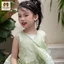 Set bộ bé gái áo váy 2 màu be & xanh, vải tơ nhăn, từ 8-37kg