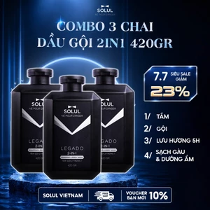 Combo 3 Sữa Tắm Gội Nam 2in1 SOLUL420ml,Sạch Gàu Ngứa Lưu Hương Nước Hoa