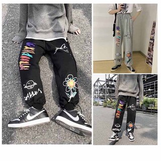 Quần ống rộng nữ ⚡️ GIÁ SẬP SÀN ⚡️ quan dài xuông chất thun nỉ bông mềm mịn phối chữ MADE BY 2 màu đen trắng SSL