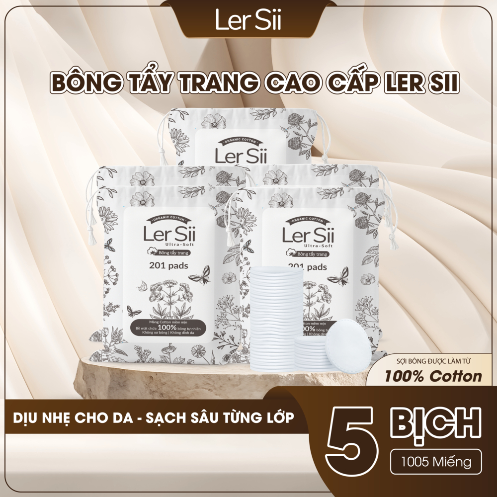[ THÙNG 05 GÓI ] Bông Tẩy Trang LerSii 100% Cotton Tự Nhiên - Chăm Sóc Da Tinh Tế, Nhẹ Nhàng
