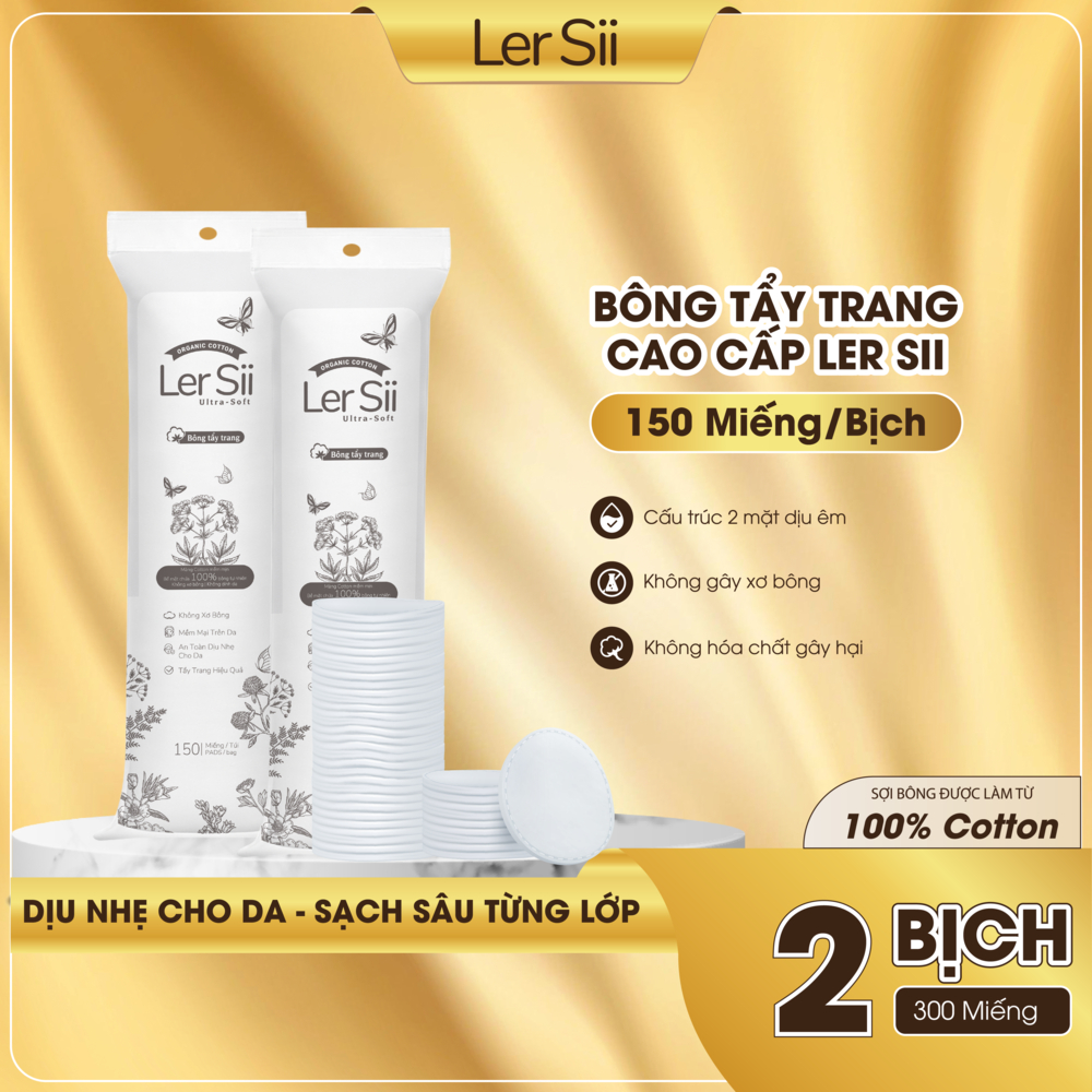 [COMBO 02 GÓI] Bông Tẩy Trang LerSii 150 Miếng 100% Cotton Tự Nhiên - Chăm Sóc Da Tinh Tế, Nhẹ Nhàng