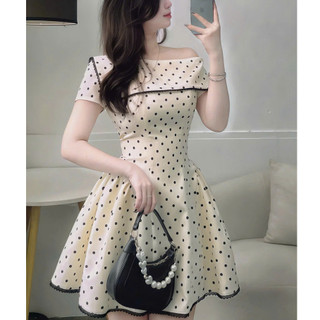 (MỚI) Đầm Nữ Ngắn SIÊU XINH Thiết Kế Trễ Vai Chấm BI Phối Viền Ren THỜI TRANG CỰC ĐẸP K&B FASHION