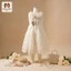 Đầm bé gái be ren cổ bèo, ren có chân , từ 9-37kg
