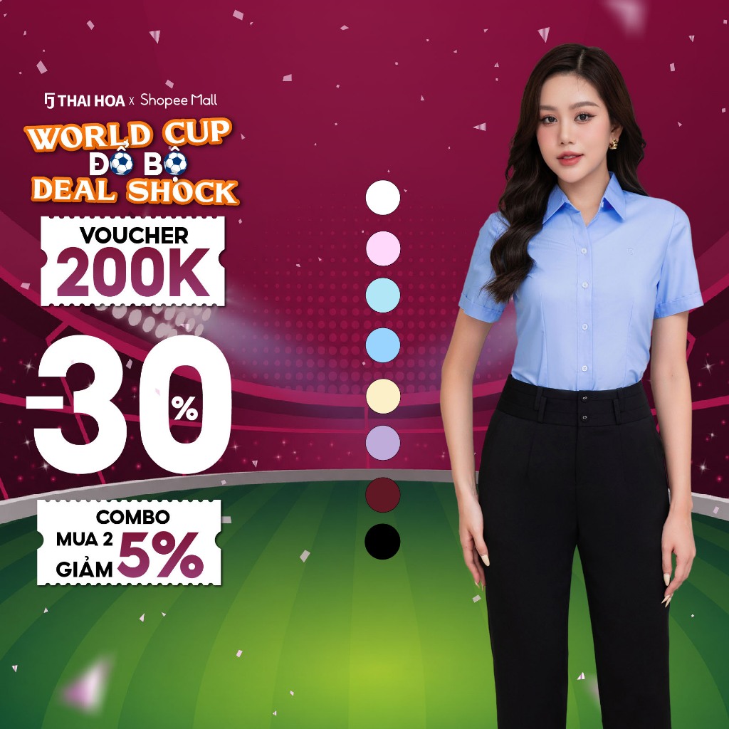 Áo sơ mi nữ R01 ngắn tay vải cotton trơn nhiều màu form ôm Thái Hòa
