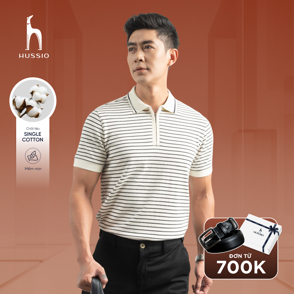 Áo Polo nam sọc ngang SNOP, vải cotton Single cao cấp, dày dặn bền bỉ, phối cổ sang trọng - HUSSIO