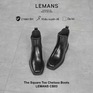 Giày The Square Toe Chelsea Boots LEMANS Black CB03.2 mũi vuông - Da bò - Đế khâu tăng 4cm - BH 24T