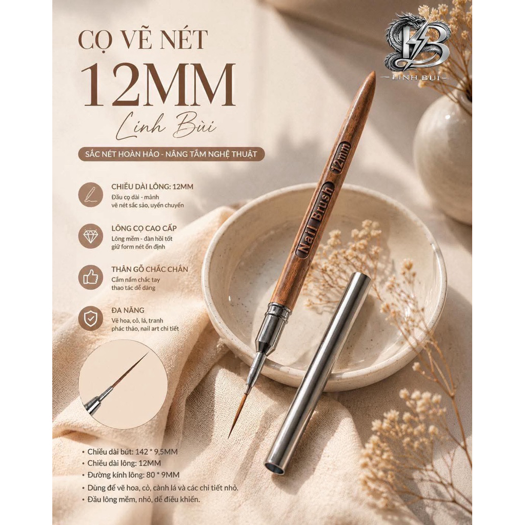 cọ vẽ nét 12mm cán gỗ cao cấp Linh Bùi