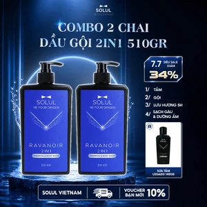 Sữa Tắm Gội 2in1 SOLUL, Combo 2 Chai Kháng Khuẩn, Giảm Gàu, Nước Hoa Nam Tính Cao Cấp [510ml]