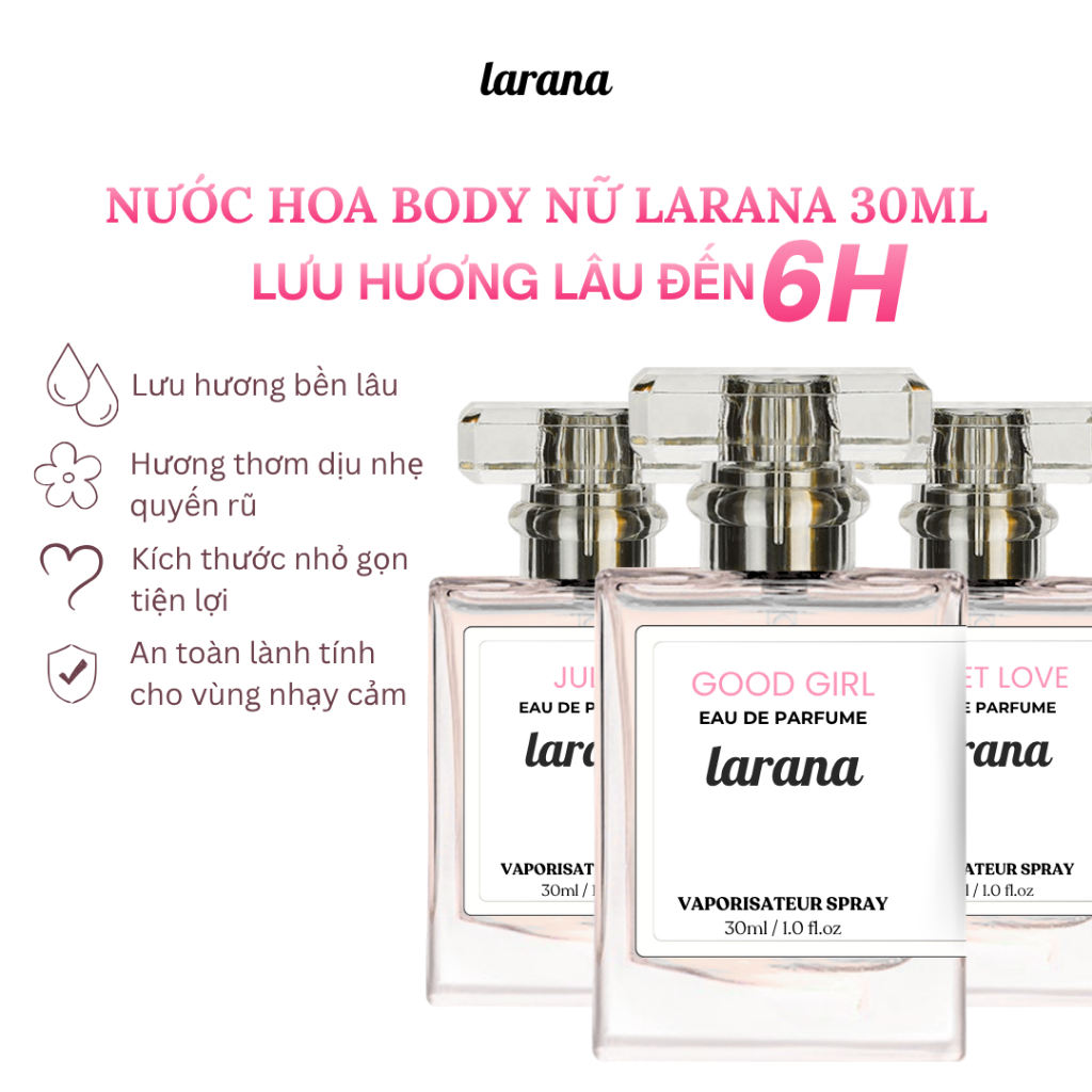 Nước hoa nữ chính hãng Larana 30ml lưu hương lâu 6h hương thơm quyến rũ ngọt ngào dịu nhẹ cuốn hút