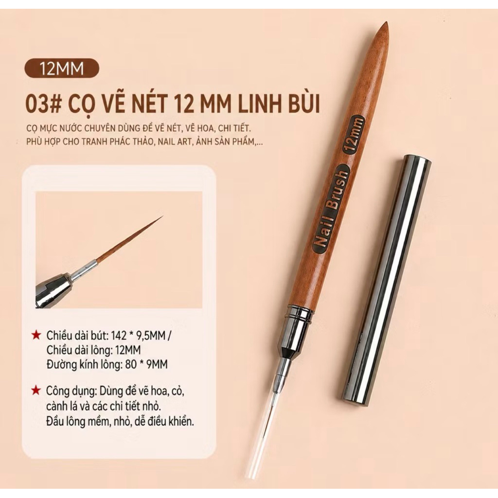 cọ vẽ nét 12mm cán gỗ cao cấp Linh Bùi