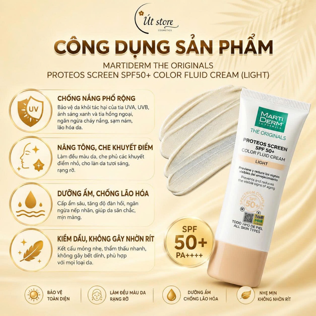 Kem Chống Nắng Đều Màu Da MartiDerm The Originals Proteos Screen SPF50+ Color Fluid Cream Light 40ml