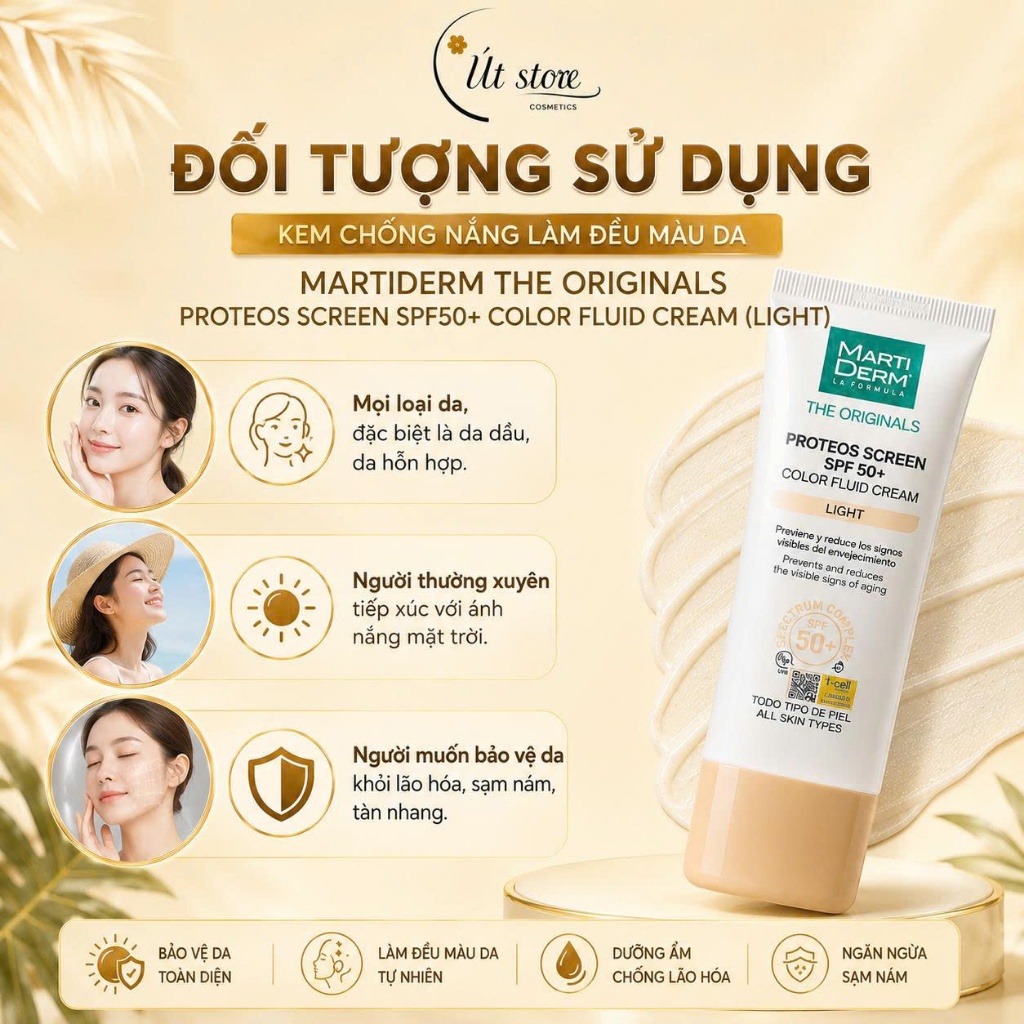 Kem Chống Nắng Đều Màu Da MartiDerm The Originals Proteos Screen SPF50+ Color Fluid Cream Light 40ml