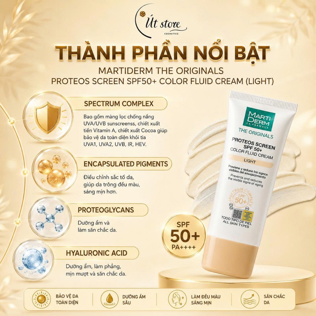 Kem Chống Nắng Đều Màu Da MartiDerm The Originals Proteos Screen SPF50+ Color Fluid Cream Light 40ml