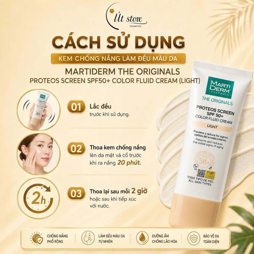 Kem Chống Nắng Đều Màu Da MartiDerm The Originals Proteos Screen SPF50+ Color Fluid Cream Light 40ml