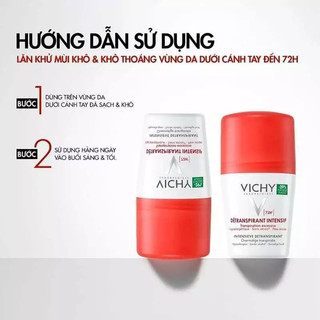 Lăn khử mùi Vichy 50ml khô thoáng ngăn ngừa và giảm tiết mồ hôi 72H không gây kích ứng sạm da