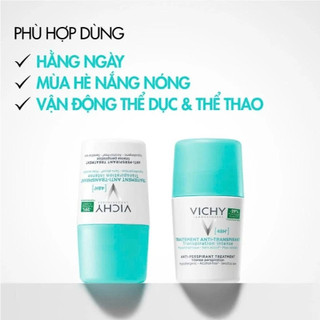Lăn khử mùi Vichy 50ml khô thoáng ngăn ngừa và giảm tiết mồ hôi 72H không gây kích ứng sạm da
