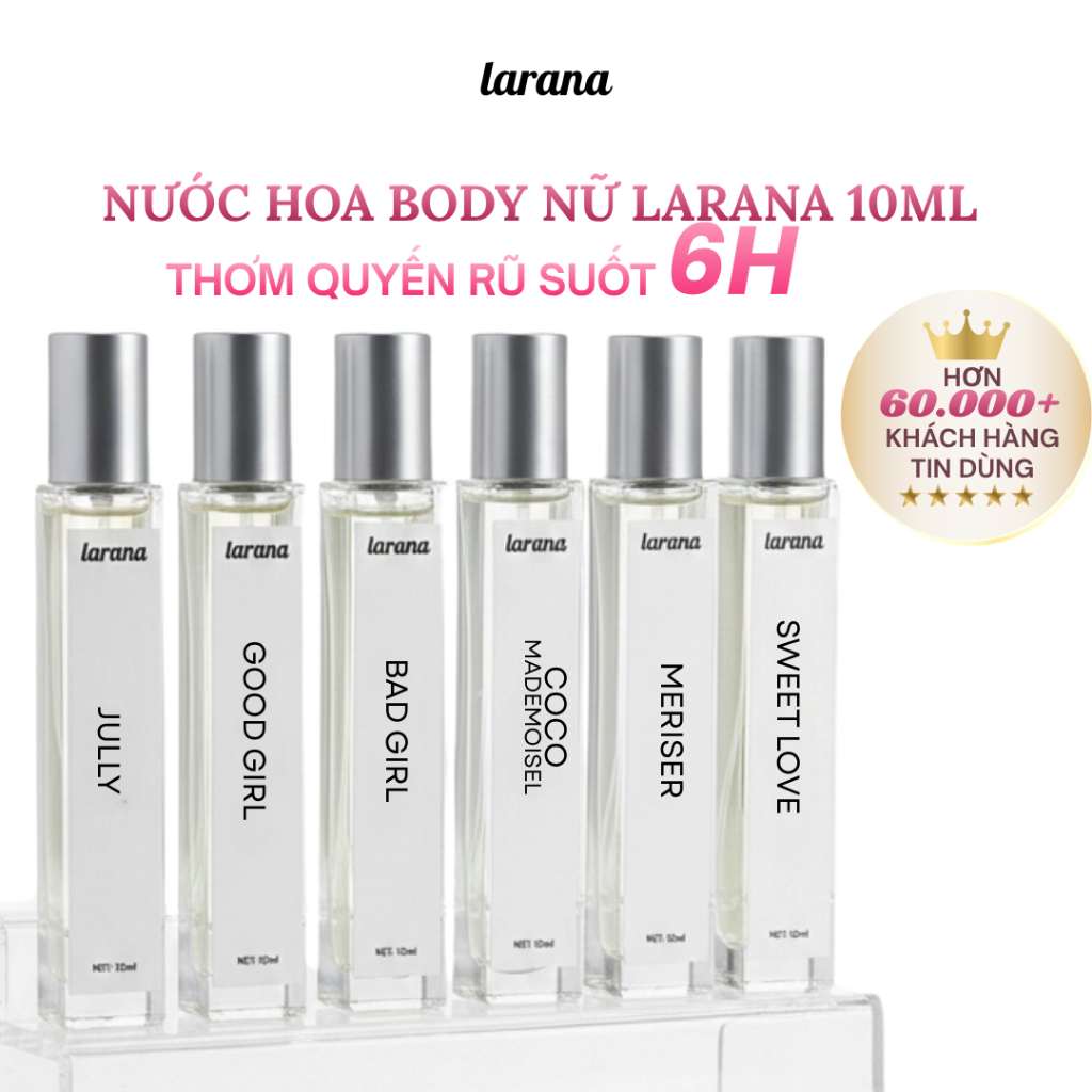 Nước hoa nữ thơm lâu Larana EDP 10ml hương thơm nữ tính, sang trọng, dịu nhẹ và quyến rũ nhỏ gọn