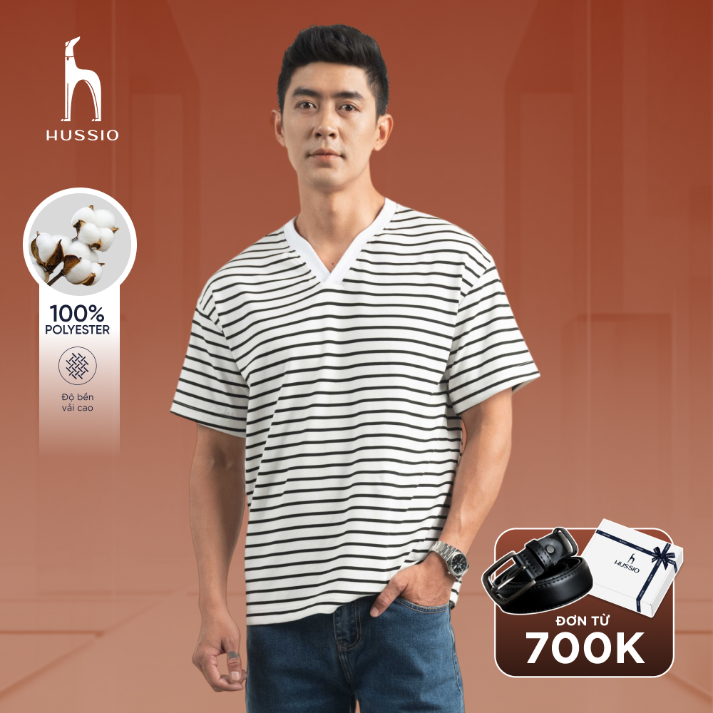 Áo thun nam sọc ngang DIGO, vải Single mềm mại, form Relaxed Fit thoải mái không ôm - HUSSIO