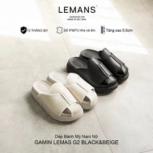 Dép Bánh Mì Sục Nam Nữ Tăng Chiều Cao GAMIN LEMANS G2.1 - Black & Beige - BH 06T