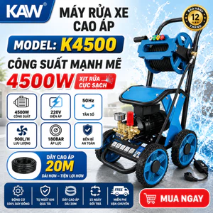 Máy rửa xe cao cáp KAW, lõi đồng dây 20m, Phun xa 10M, Áp Lực Cao Rửa Xe Máy, Ô Tô, Bảo Hành12Tháng