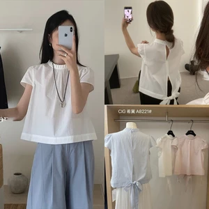 Áo Nữ Trắng Tay Cộc Cổ Xếp Ly Buộc Nơ Lưng Mùa Hè Thanhhuyen clothing (B530)